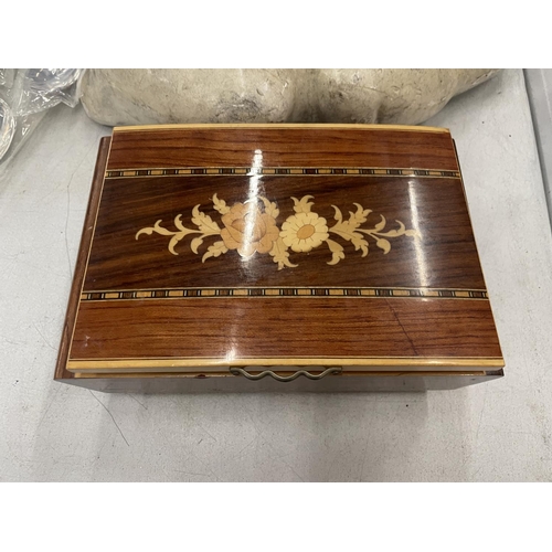 171 - AN INLAID JEWELLERY BOX CONTAINING A QUANTITY OF LADIES WRISTWATCHES