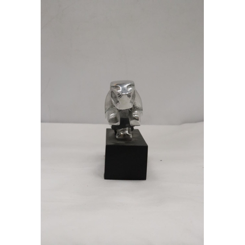 219 - A CHROME JAGUAR CAR MACOT ON A BASE, HEIGHT 15CM X 32CM