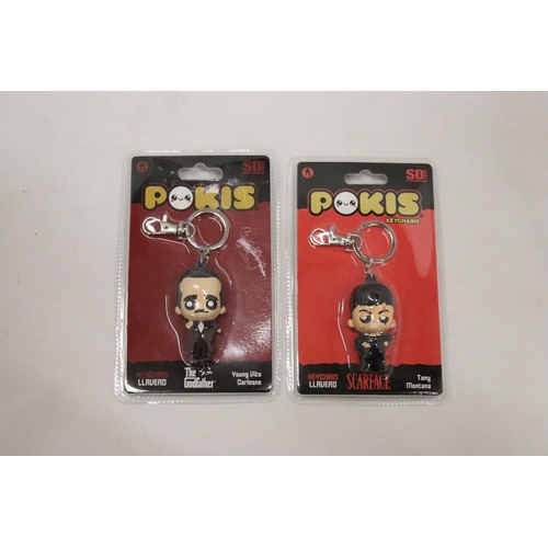 229 - TWO COLLECTABLE 'POKIS' KEYCHAINS TO INCLUDE THE GODFATHER AND SCARFACE