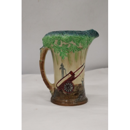 235 - A VINTAGE BURLEIGH WARE JUG 'THE VINTAGE BLACKSMITH', HEIGHT 22CM PLUS A POOLE POTTERY VASE, HEIGHT ... 