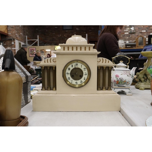 239 - A MARBLE MANTLE CLOCK WITH A SIX COLUMN DESIGN PAINTED BY AM HEPWORTH