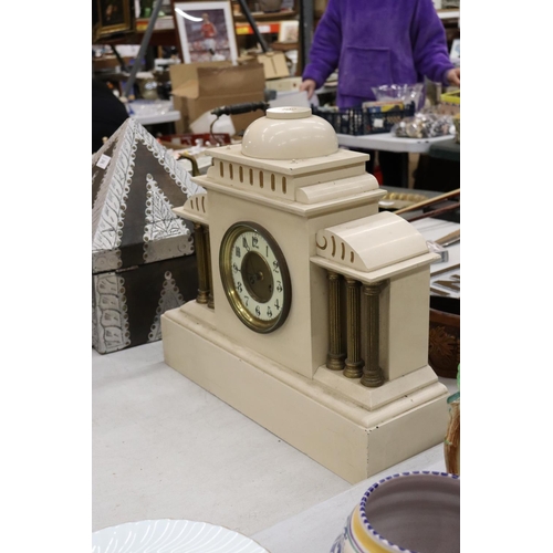 239 - A MARBLE MANTLE CLOCK WITH A SIX COLUMN DESIGN PAINTED BY AM HEPWORTH