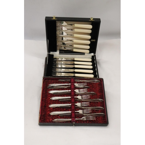 243 - A VINTAGE MAPPIN AND WEBB KNIFE AND FORK SET IN A MAHOGANY CASE