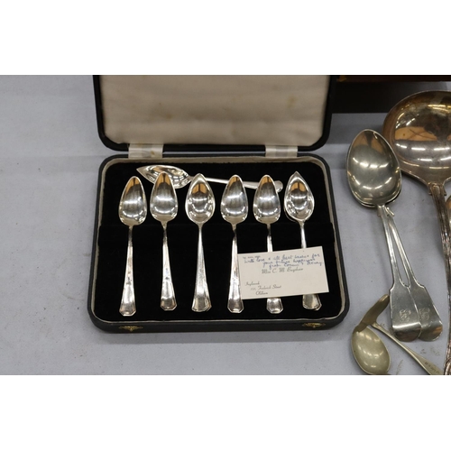 248 - A QUANTITY OF VINTAGE FLATWARE, MOSTLY BOXED, TO INCLUDE A LARGE LADEL, ETC