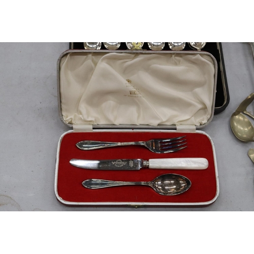 248 - A QUANTITY OF VINTAGE FLATWARE, MOSTLY BOXED, TO INCLUDE A LARGE LADEL, ETC