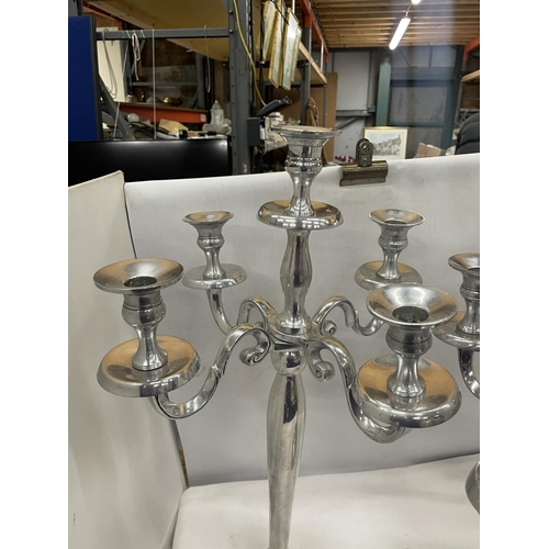 27 - A PAIR OF TALL FIVE BRANCH CANDELABRAS