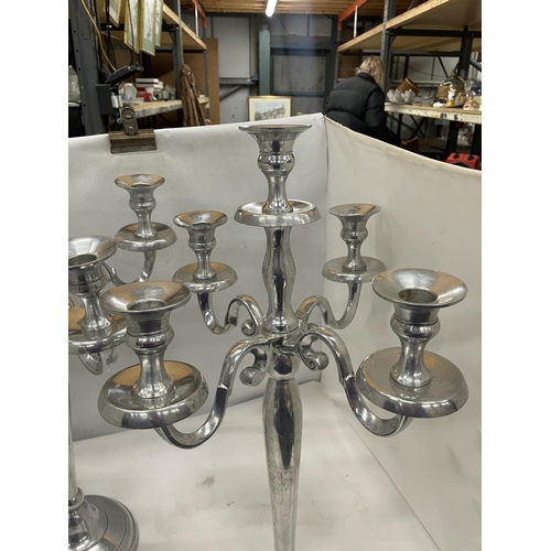 27 - A PAIR OF TALL FIVE BRANCH CANDELABRAS