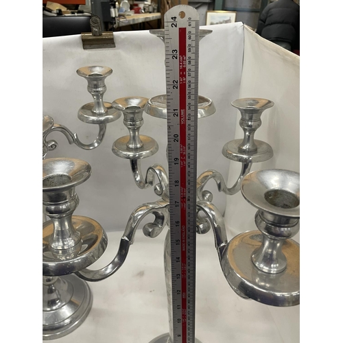 27 - A PAIR OF TALL FIVE BRANCH CANDELABRAS