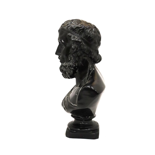 273 - A HEAVY RESIN BUST OF CLASSICAL GREEK POET TITLED - 'HOMERE', HEIGHT 30 CM