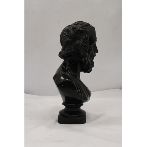 273 - A HEAVY RESIN BUST OF CLASSICAL GREEK POET TITLED - 'HOMERE', HEIGHT 30 CM