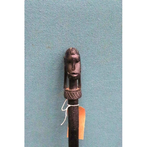 277 - AN AFRICAN HARDWOOD CEREMONIAL SPEAR, LENGTH 100CM