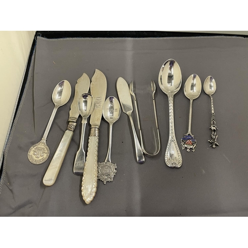 28 - TEN PIECES OF VARIOUS MARKED SILVER ITEMS TO INCLUDE NIPS, FORKS, SPOONS AND KNIVES