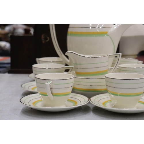 294 - A WEDGWOOD ART DECO COFFEE SET TO INCLUDE A COFFEE POT, CREAM JUG, SUGAR BOWL, CUPS AND SAUCERS - 15... 