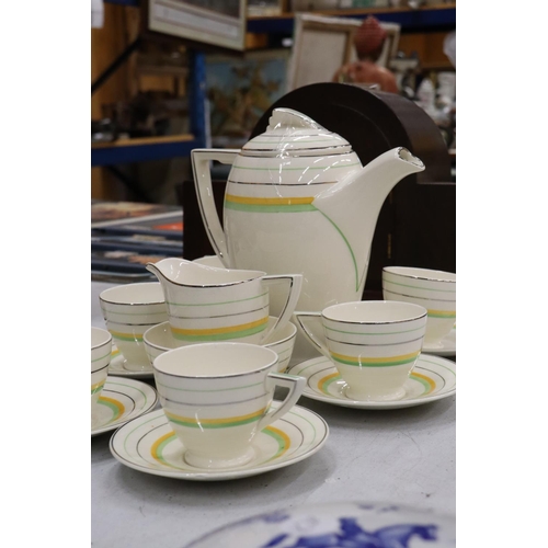 294 - A WEDGWOOD ART DECO COFFEE SET TO INCLUDE A COFFEE POT, CREAM JUG, SUGAR BOWL, CUPS AND SAUCERS - 15... 