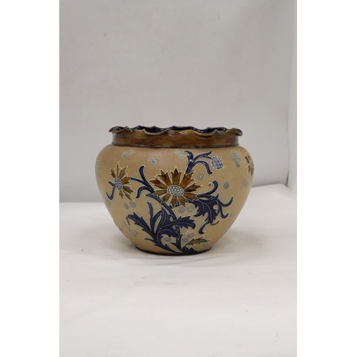 299 - A VINTAGE ROYAL DOULTON SLATERS STONEWARE PLANTER, HEIGHT 18CM, DIAMETER 19CM