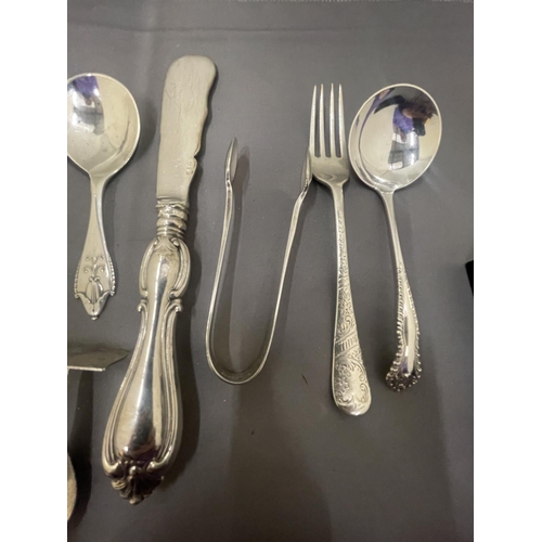 34 - EIGHT VARIOUS MARKED SILVER ITEMS TO INCLUDES SPOONS, NIPS, FORKS ETC GROSS WEIGHT 167 GRAMS