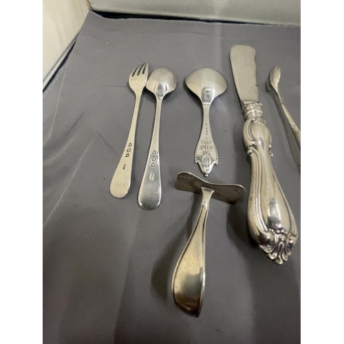 34 - EIGHT VARIOUS MARKED SILVER ITEMS TO INCLUDES SPOONS, NIPS, FORKS ETC GROSS WEIGHT 167 GRAMS