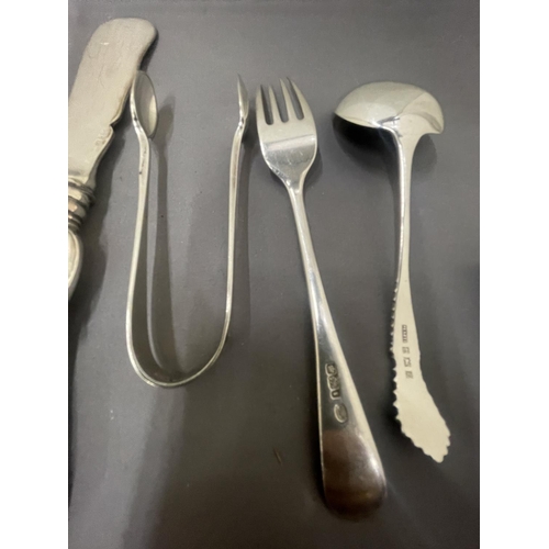 34 - EIGHT VARIOUS MARKED SILVER ITEMS TO INCLUDES SPOONS, NIPS, FORKS ETC GROSS WEIGHT 167 GRAMS