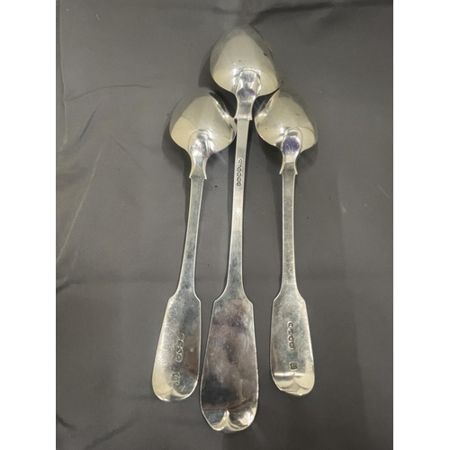 36 - THREE HALLMARKED SILVER SERVING SPOONS GROSS WEIGHT 174 GRAMS