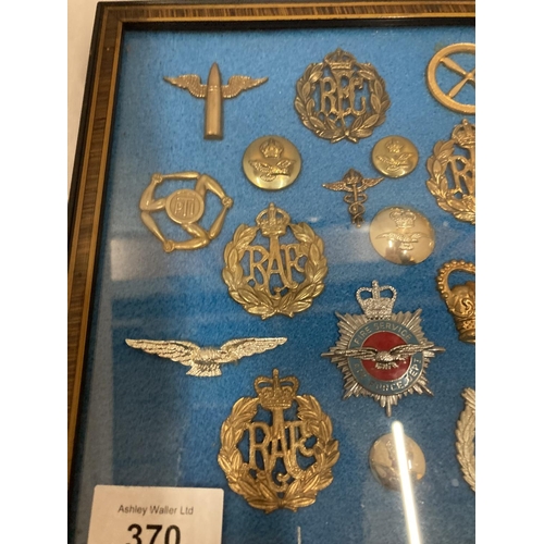 370 - A FRAMED COLLECTION OF RAF BADGES