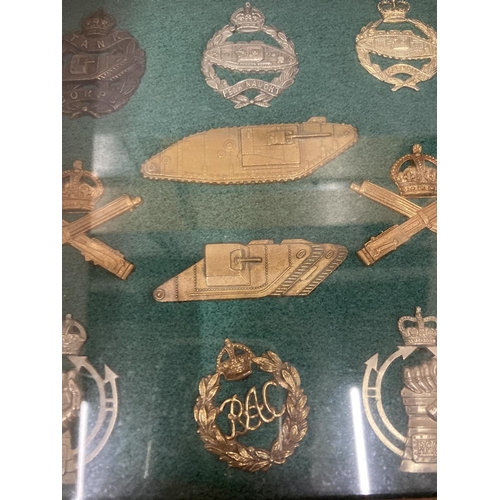 371 - A FRAMED COLLECTION OF TANK CORPS BADGES