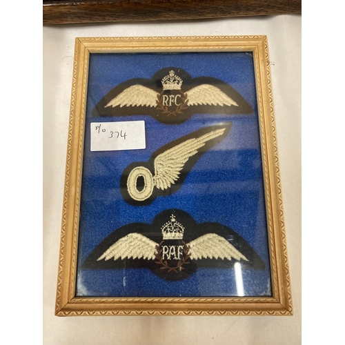 374 - TWO FRAMED COLLECTIONS OF ROYAL FLYING CORPS CLOTH BADGES