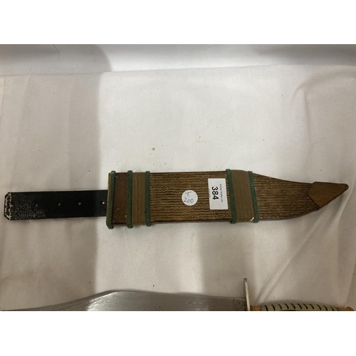 384 - A BOWIE KNIFE AND SCABBARD WITH 26.5CM BLADE