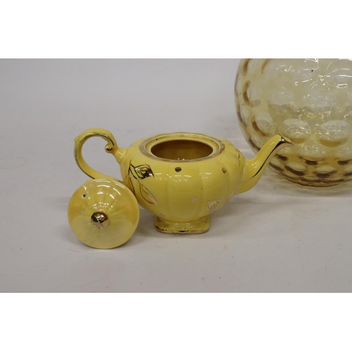 476 - AN ARTHUR WOODS TEAPOT AND A LARGE RETRO GLASS BOWL