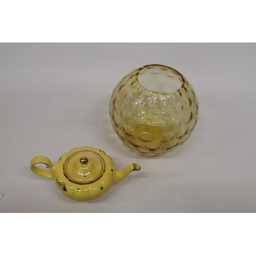 476 - AN ARTHUR WOODS TEAPOT AND A LARGE RETRO GLASS BOWL