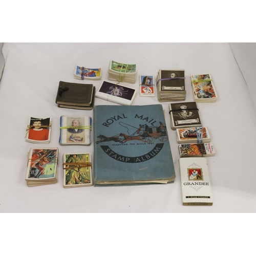 491 - A COLLECTION OF VINTAGE POSTCARDS, TEACARDS, STAMPS ETC