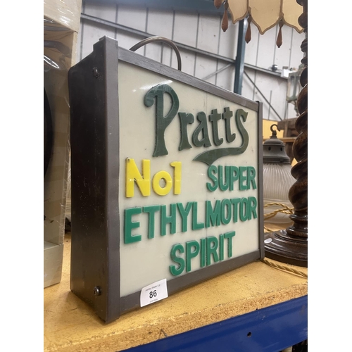 86 - A PRATTS NO.1 SUPER ETHYLMOTOR SPIRIT ILLUMINATED LIGHT BOX SIGN