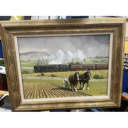 98 - A GERALD BROOM (BORN 1944 AND A MEMBER OF THE GUILD OF RAILWAY ARTISTS) GILT FRAMED OIL ON BOARD OF ... 