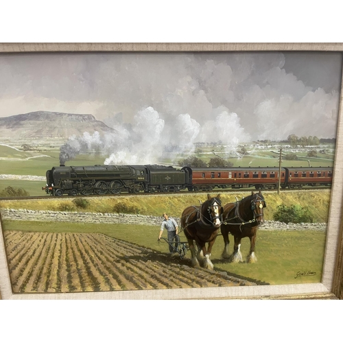 98 - A GERALD BROOM (BORN 1944 AND A MEMBER OF THE GUILD OF RAILWAY ARTISTS) GILT FRAMED OIL ON BOARD OF ... 