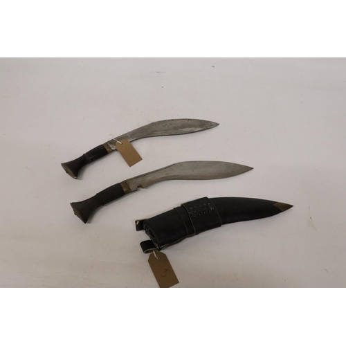 417 - TWO MID 20TH CENTURY KUKRI KNIVES, 28CM BLADES