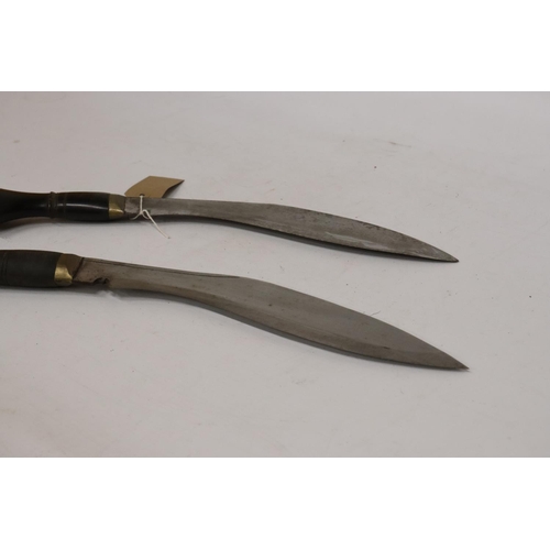 417 - TWO MID 20TH CENTURY KUKRI KNIVES, 28CM BLADES