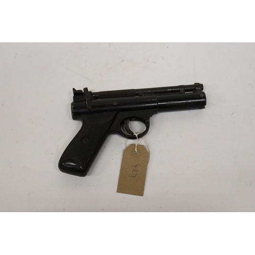 427 - A WEBLEY PREMIER .22 CALIBRE AIR PISTOL, 16.5CM BARREL, SERIAL NUMBER 124 A/F