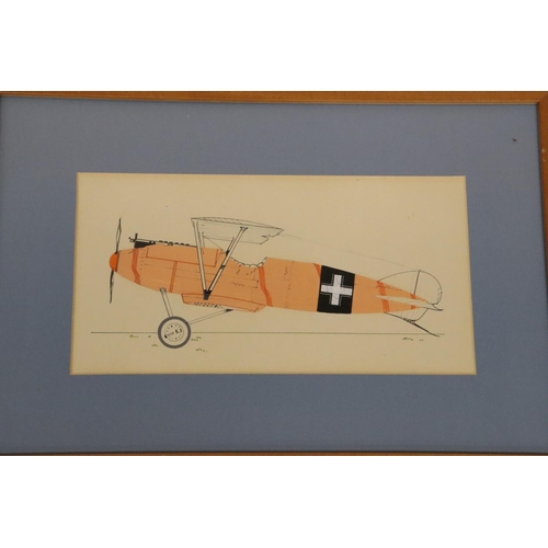 428 - THREE FRAMED PICTURES OF WORLD WAR I FIGHTER PLANES, 13.5 X 25CM