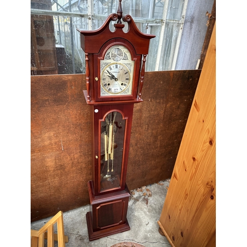 A TEMPUS FUGIT 31 DAY GRANDMOTHER CLOCK WITH GLASS DOOR AND THREE