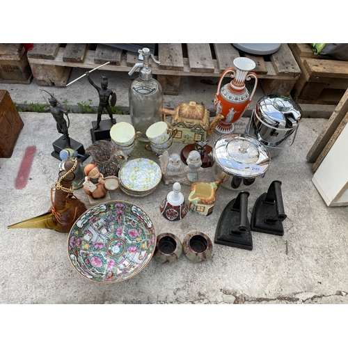 2151 - AN ASSORTMENT OF VARIOUS ITEMS TO INCLUDE CERAMICS, FLAT IRONS AND FIGURES ETC