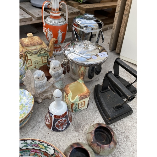 2151 - AN ASSORTMENT OF VARIOUS ITEMS TO INCLUDE CERAMICS, FLAT IRONS AND FIGURES ETC