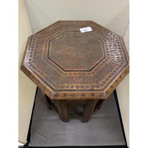 48 - A LATE 19TH CENTURY INDIAN OCTAGONAL TABLE WITH BRASS INLAY