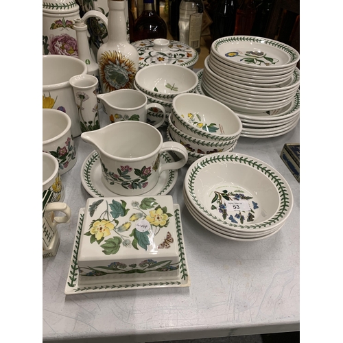 53 - A LARGE QUANTITY OF PORTMEIRION CERAMICS TO INCLUDE COFFEE POT, LARGE JUGS, LIDDED CASSEROLE DISH, P... 