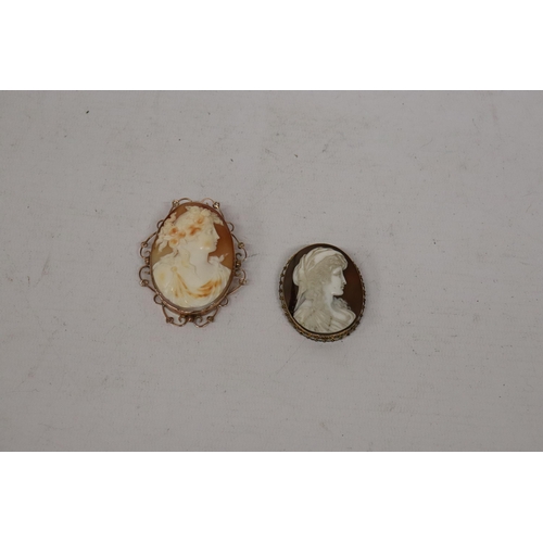 78 - A CAMEO BROOCH IN OF A GREEK GODDESS SET IN A 9CT GOLD HALLMARKED FRAME AND A FURTHER CAMEO