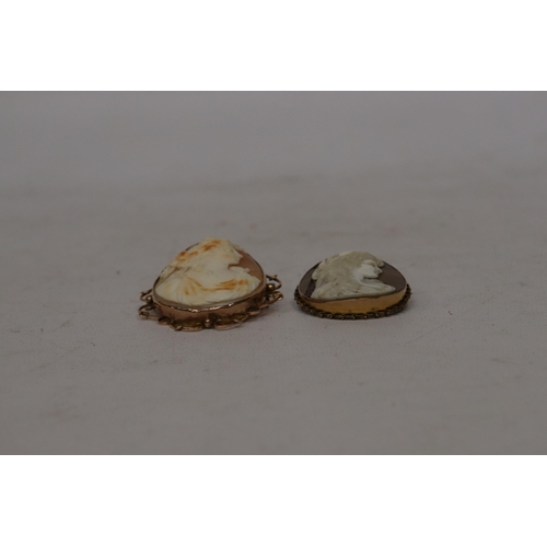 78 - A CAMEO BROOCH IN OF A GREEK GODDESS SET IN A 9CT GOLD HALLMARKED FRAME AND A FURTHER CAMEO