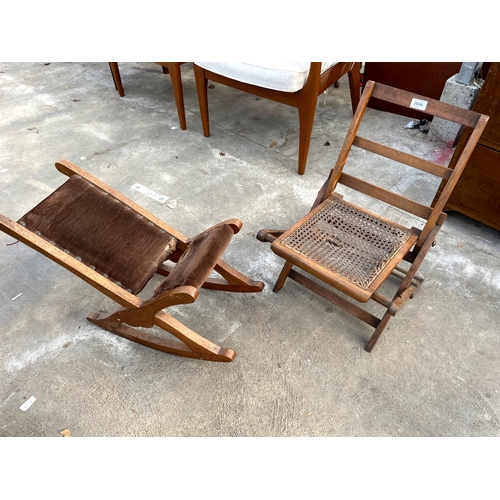 2686 - A MID TWENTIETH CAMBRIDGE PATENT FOLDING CHAIR AND A GOUT STOOL