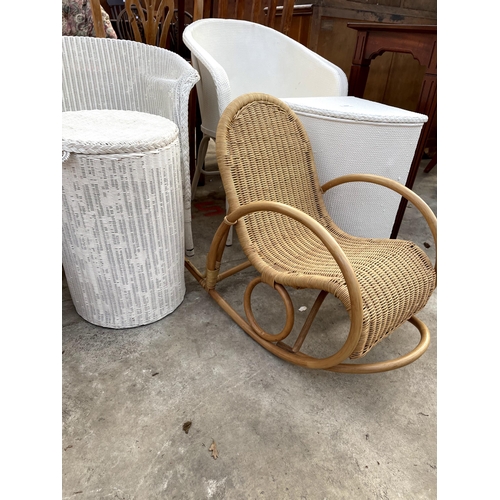 2689 - A LLOYD LOOM CHAIR AND LINEN BOX, A LLOYD LOOM STYLE CHAIR AND LINEN BOX, CHILDS WICKER AND A BAMBOO... 