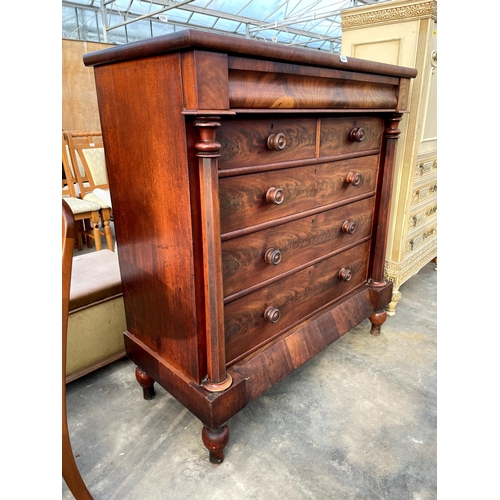 2721 - A VICTORIAN MAHOGANY CHEST OF TWO SHORT AND FOUR LONG GRADUATED DRAWERS COMPLETE WITH SECRET FRIEZE ... 