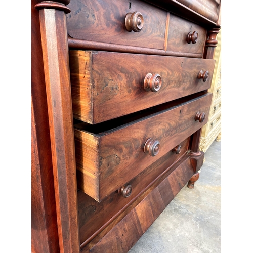 2721 - A VICTORIAN MAHOGANY CHEST OF TWO SHORT AND FOUR LONG GRADUATED DRAWERS COMPLETE WITH SECRET FRIEZE ... 