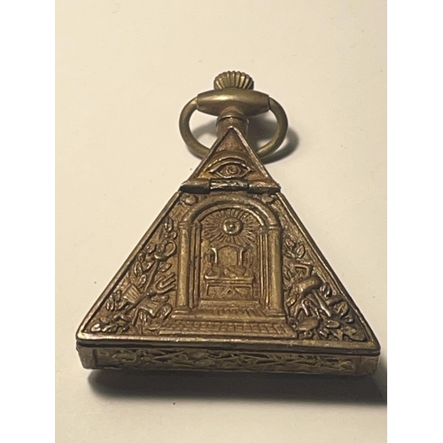 60 - A BRONZE MASONIC TRIANGULAR SHAPED WATCH