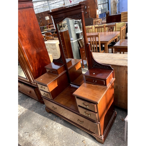 2838 - A VICTORIAN MAHOGANY CHEVAL TYPE DRESSING CHEST ENCLOSING SEVEN DRAWERS, 48